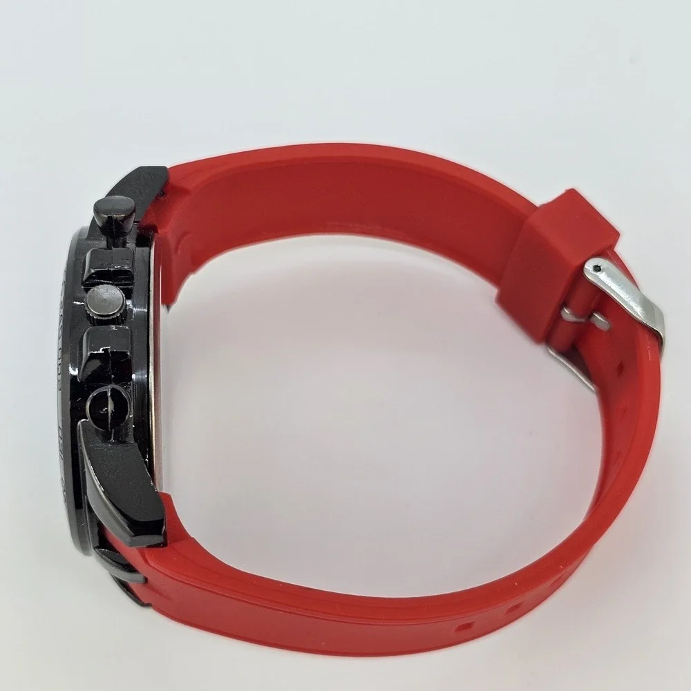 Men's‎ Analog Watch 45MM Black Dial Red Plastic Bands New Battery